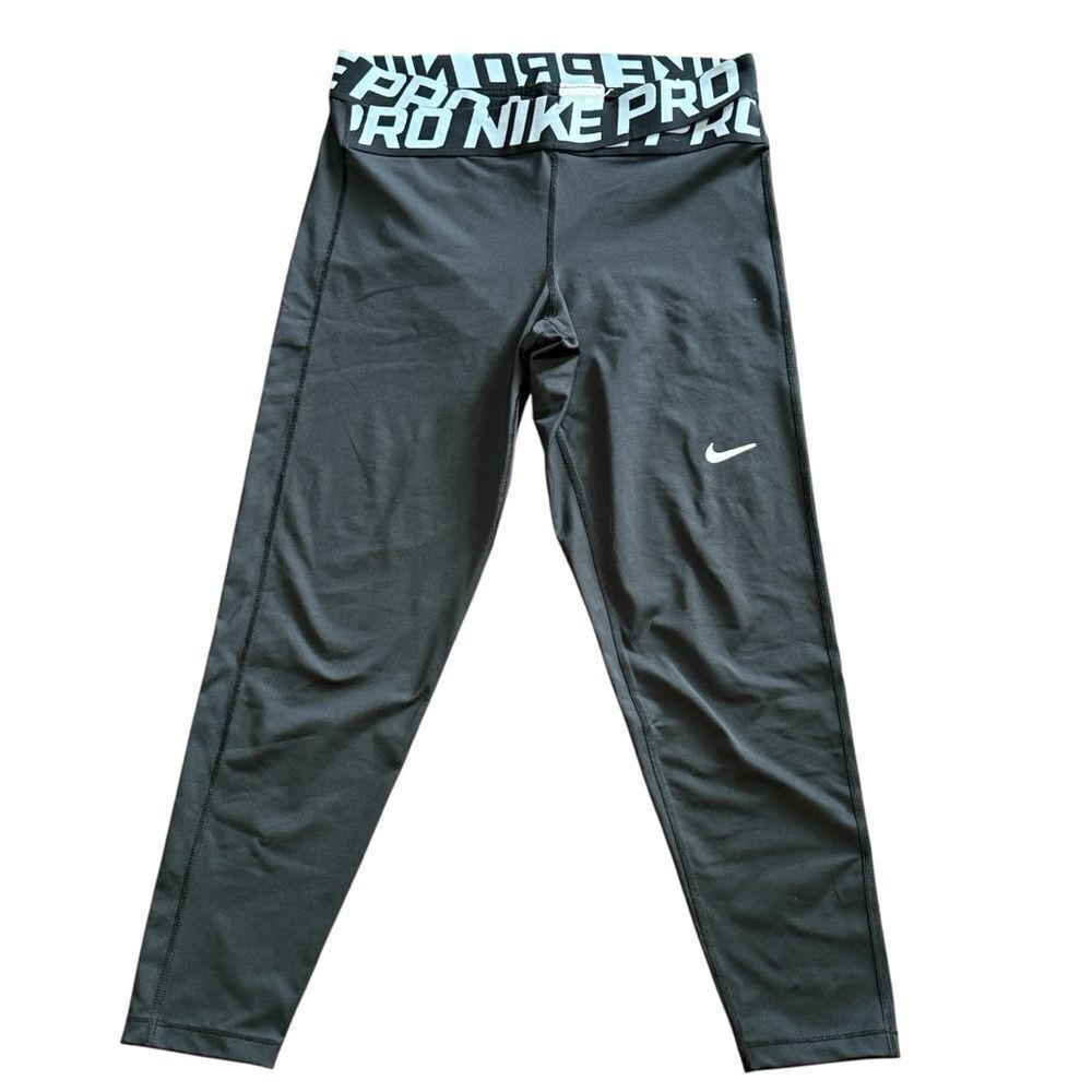 Nike Black Dri-Fit Performance Logo Waistband Leggings Black White Size Large